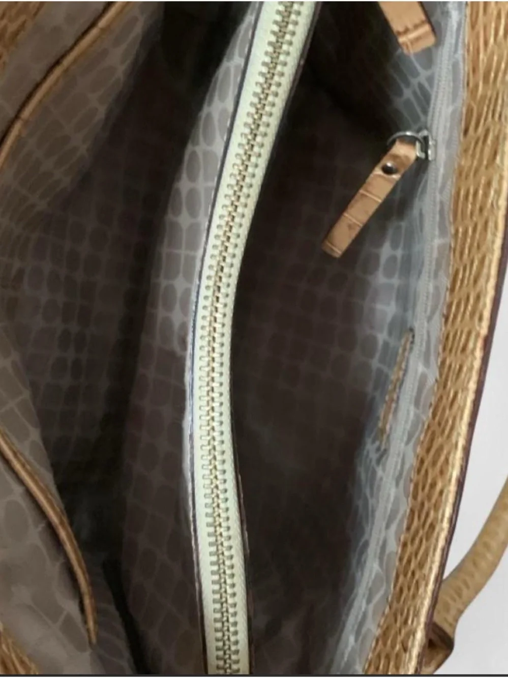 Kate Spade Gold Metallic Crocodile Embossed Leather Tote Bag - GUC
